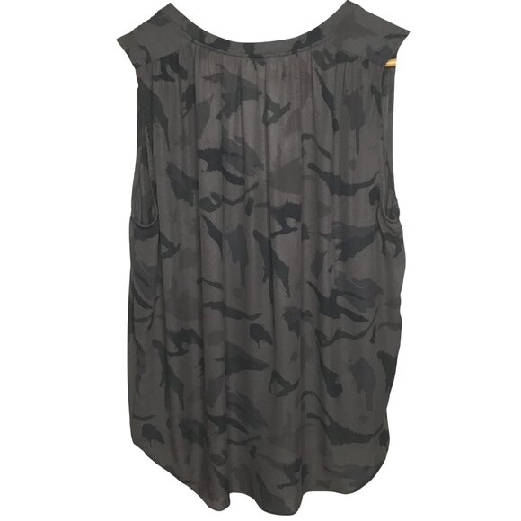 L’AGENCE Gray Black Silk Camo Ruffle V Neck Sleeveless Blouse Tank Top M - Picture 3 of 5